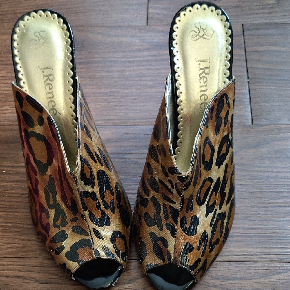 J.Renee Leopard Print Mules with Black Accents